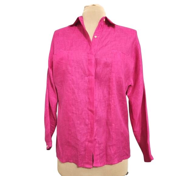 baird Tops - Baird Irish Handkerchief Linen Vibrant Fuchsia Barbie Pink Long Sleeve Top M